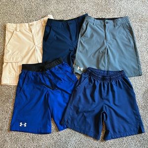 Preowned Under Armour Boys Medium 8 10 Shorts Lot Khaki Navy Gray Blue